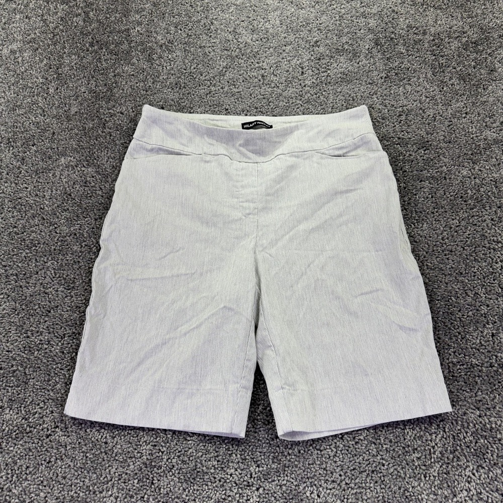 Hilary Radley Shorts Womens Small Gray Pinstripe Bermuda Pull On Stretch Casual